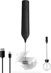 Handheld Milk Frother, Type C Rechargeable Electric Blender Coffee Frother, 3 Mixing Speeds Mini Milk Frother Beverage Blender with 2 Whiskers for Coffee Matcha