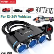3 Way Multi Car Cigarette Lighter Socket Splitter Dual USB Charger/Power Adapter
