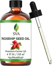 SVA Rosehip Oil - 4 Fl Oz – 100% Natural Cold Pressed Rosehip Oil - for Face, Skin Care, Hair Care, Scalp Massage & Body Massage – Carrier Oil with Dropper