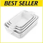 Durable Ceramic Baking Dishes - Set of 4 Rectangular Casseroles with Handles