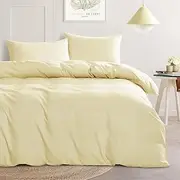 Wake In Cloud - Queen Quilt Cover Set, 1000TC Ultra Soft Microfiber Duvet Doona Cover Bed Bedding, 3pcs, Yellow Cream, Queen Size