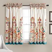 Lush Decor Clara Light Filtering Window Curtain Panel Pair, 45" L x 52" W, Turquoise & Tangerine