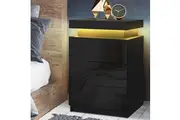 Artiss Bedside Table LED 3 Drawers - COLEY Black