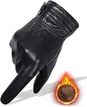 [Generic] Men's Leather Gloves Touch ScreenWarm Fleece Thickdproof Driving Cycling
