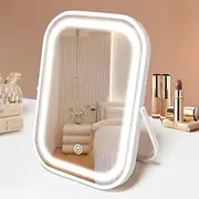 Travel Makeup Mirror with Lights, Portable Small Beauty LED Vanity Makeup Mirrors with Lights, Dimmable Touch Screen, Tabletop Compact Mirror, Women Gift
