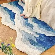 Blue Ocean Wave Area Rug, Washable Rug, Modern Bedroom Rugs, Fluffy Floor Carpet, Non-Slip, Sea Water Waves Art Rug for Living Room Bedroom Decor Kids Room Home