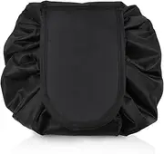 Viiotu Lazy Drawstring Makeup Bag for Women,Flat Lay Cosmetic Makeup Bag for Cosmetics, Makeup Tools,Travle Pouch Storage Organiser (Black)