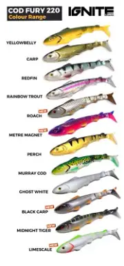 IGNITE Cod Fury 220mm - Premium Murray Cod Fishing Lure Soft Plastic with Hooks