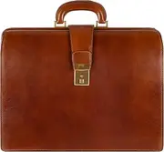 [Time Resistance] Leather Lawyer Briefcase - Italian Handmade Laptop Briefcase for Men and Women - Attache Case - Doctor Bag