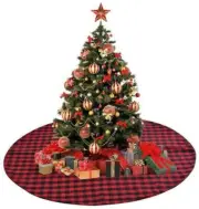IXIR 48 Inch Christmas Tree Skirt Red and Black Buffalo Plaid Check Tree Skirt
