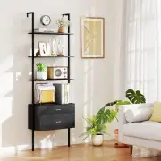 Costway6-Tier Ladder Bookcase with 2 Drawers and Metal Frame-Black