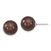 Sterling Silver Majestik Rhodium-Plated 12-13mm Brown Imitation Shell Pearl Stud Earrings