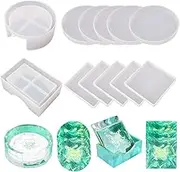 12 Pack Silicone Coaster Resin Mold Set with Holder Cup Coaster Storage Box Mold Silicone Mirror Moulds, Round and Square Resin Casting Coaster Mold for DIY Art Craft Cup Mat