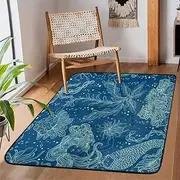 SEEKJOYS Underwater Biological Patterns Thick Area Rug for Living Room Bedroom Dining Room Carpet Shaggy Soft Touch Unique Rug Marine Animals Rectangular Small Runner Mat, 150x100cm