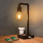 Industrial Vintage Bedside Table Lamp with USB C & a Charging, Dimmable Steampun