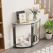 Half Moon Console Table Hallway: 2-Tier White Marble Tables 100x30x78cm Semi-Circle Entrance Hall Table Sintered Stone Entryway Table Modern Sofa Side Table for Porch, Living Room, Entrance