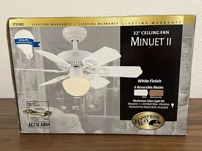 Hampton Bay Minuet 2 32” Ceiling Fan. White. 175 582. Brand New, Sealed.
