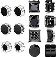 [GUSXPPD] 7 Pairs of Men's Earrings, Stainless Steel Stud Earrings Set, Magnetic Stud Earrings, Cubic Zirconia Stud Earrings, Black/Silver for Men and Women, Einheitsgröße, Stainless Steel, No Gemstone