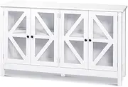 HelloFurniture Sideboard Cabinet White Kitchen Buffet Cupboard 2 Glass Doors 4 Shelves