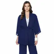 NATORI Size M Textured Novelty Topper Cardigan Sleepwear Nightgown NAVY