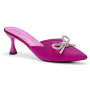 Nevenka Womens Slide Sandals Fashion Rhinestone Bow Closed Toe Low Heels-Rose Red