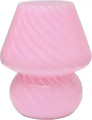 Mushroom Lamp, Glass Mushroom, Room Decor Aesthetic, Glass Mushroom Bedside Table Lamp, Home Decor Aesthetic, Mushroom Decor,Cute Room Decor, Translucent Striped Nightstand Lamp (Pink)