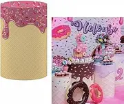 ittsmnt Flowing Pink Sprinkles Cylinder Plinth Covers for Sweet Donuts Theme Parties Decorations Pedestal Cover Baby Shower Girls Pink Birthday Party Cake