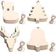 40 Pieces Wooden Baubles Wooden Christmas Decorations to Paint Decorate Your Own Baubles Natural Wood Slices Wood Chips for DIY Crafts Christmas Tree Decorations Christmas Ornaments Pendants