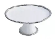 Pampa Bay Salerno Round Cake Stand, White/Silver (CER-1196-W)