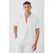 Mens Oversized V Neck Dropped Shoulder Shirt In White