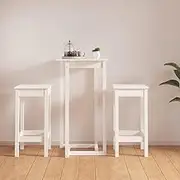 White Solid Wood Pine 3 Piece Bar Set with Sturdy Frame for Indoor/Outdoor Use | Patio Dining and Balcony Furniture, Includes Bar Table (60x60x110 cm) & 2 Chairs (40x40x78 cm), Space-Saving Design