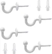 Wall-Mounted Curtain Tiebacks - 4 Pcs White Drapery Holdbacks and Hooks