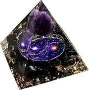 Galaxy Series Orgonite Pyramid Amethyst Crystal Sphere with Obsidian Natural Quartz Orgonite Pyramid|Energy Crystal|Protection Crystal and Stone|Crystal Energy|Pyramid Kit|Orgone Kit|Orgone Energy