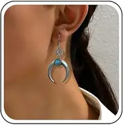 [Inateannal] Boho Sky Moon Earrings Silver Half Moon Horn Drop Earrings Rhinestone Round Circle Earrings Ethnic Sky Moon Earrings Crescent Moon Hook Earrings, Zinc