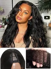 Nadula Curly Straight Wig V Part Human Hair Glueless No Leaving Out Upgraded U Part Wigs For Women, Yaki Straight V-Part Wigs V-Part Clip