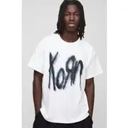 Mens White Oversized Korn License T-Shirt