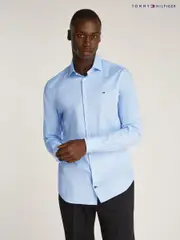 Tommy Hilfiger Blue Light Regular Fit Flex 100% Cotton Poplin Shirt (AM4947) | $173