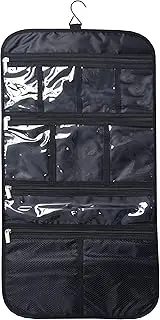 Premium Hanging Nylon Cosmetic Bag By Freegrace - Toiletry & Accessory Storage Organizer Bag - 7 Adjustable + 3 Fixed Pockets - Portable Personal Effects & Essentials Solution For Short Travel (Black)