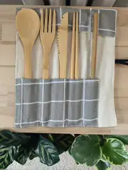 7 Piece Reusable Bamboo Cutlery Set With Carrying Case