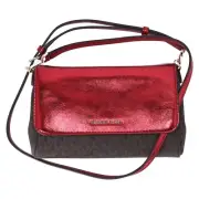 Michael Kors Jet Set Medium Convertible Pouchette Crossbody Brown Red Metallic