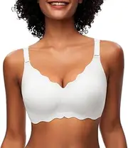 [Cavotor] Non Wired Bras for Women Seamless Bra Support Wireless Bra for Large Breasts Comfort Soft Bras Ladies T Shirt Bralettes with Bra Extender, White, M