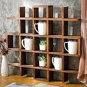 Suzile Oversize Coffee Mug Display Rack Wooden Display Shelves Rustic Wooden Floating Curio Shelf Travel Wall Mounted Coffee Mug Rack Holder Shadow Box Shelf(22 Slots,Rustic Brown)