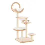Costway 146cm Wooden Cat Tree Cat Scratching Posts Tower Kitty Condo House Pet Toy w/5 Platform&Clear Bowl