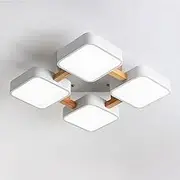TONFON Nordic Square LED Ceiling Lamp Semi Flush Mount Ceiling Light Wood Close to Office Ceiling Light Fixture for Living Room Bedroom Dining Room Kitchen Study Room Corridor Chandelier(White)