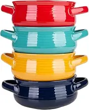 [Cutiset] 20 Ounce Multicolor Ceramic Soup Bowls with Handles,Ceramic Serving Bowl Set for Soup, Cereal and Stew, Set of 4