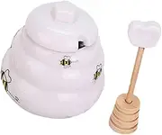 AUTSUPPL Porcelain Container Lid Ceramic Honey Pot Honey Storage Jar Decorative Bee Kitchen Decor