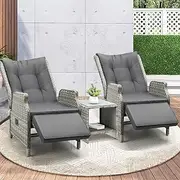 Livsip Outdoor Furniture Set Table and Recliner Chairs and Table Garden Patio Set of 3 Grey