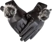 [BESTYASH] 1 Pair PU Leather Touch Screen Gloves with Fur Ball Warm Lightweight Winter Gloves for Cycling Driving Texting Slip Design
