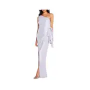 Aidan Mattox Ladies Silver & Purple Metallic Sheen One Shoulder Gown, NWT!