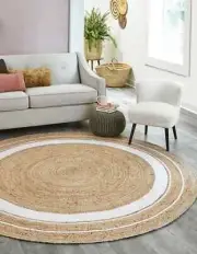 Rug Round Jute Stylish Natural Reversible 100% Jute Rug Braided Modern Look Rugs